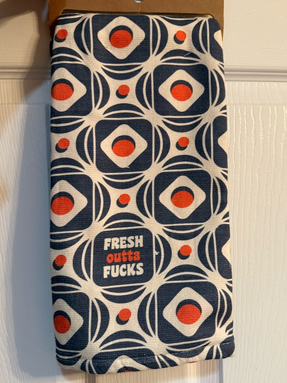 Navy and Orange Patterned Kitchen Towel - Fresh Outta Fucks